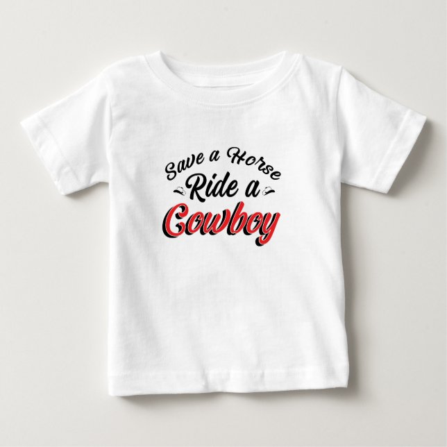 Camiseta Para Bebê Salve Um Cavalo Andando Um Cowboy (Frente)