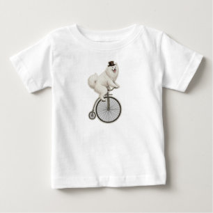 Camiseta Para Bebê Samoyed Antigo em uma Bicicleta Penny-Farthing