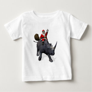 Camiseta Para Bebê Santa Claus Rides Rhino Rinocerontes
