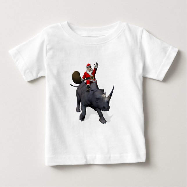 Camiseta Para Bebê Santa Claus Rides Rhino Rinocerontes (Frente)