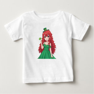Camiseta Para Bebê Santa Patrick é fofo, moça de anime irlandesa