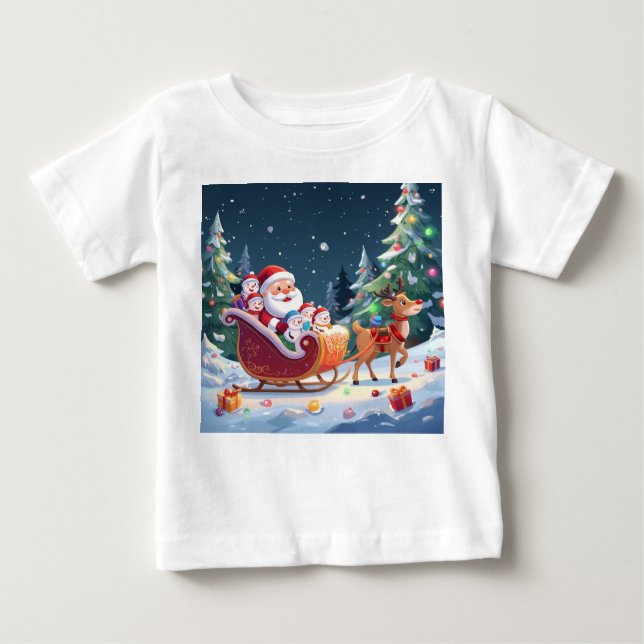 Camiseta Para Bebê Santa Sleigh Ride Christmas Adventure (Frente)