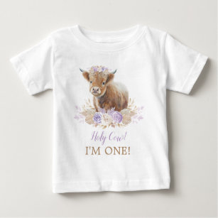Camiseta Para Bebê Santa vaca, eu sou um primeiro aniversario Floral 
