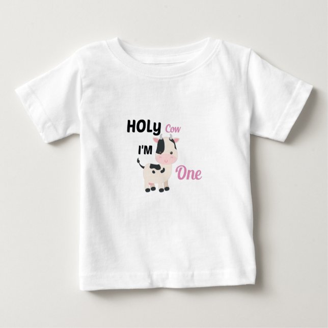 Camiseta Para Bebê Santa vaca, sou um, Fazenda dote de aniversário (Frente)