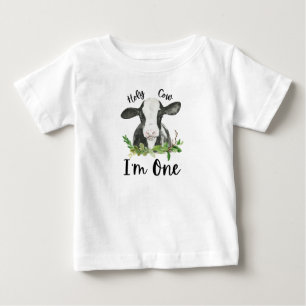 Camiseta Para Bebê Santa vaca, sou um primeiro aniversario de camiset
