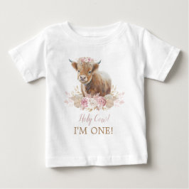 Camiseta Para Bebê Santa vaca, sou um primeiro aniversario rosa-boho