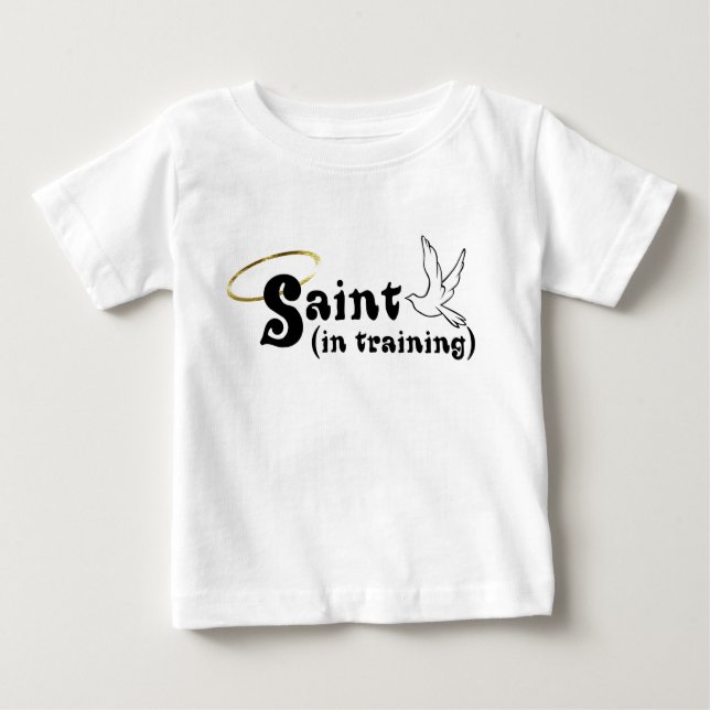 Camiseta Para Bebê Santo no treinamento de bebês com asas (Frente)