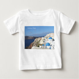 Camiseta Para Bebê Santorini, Grécia, Vila-Oia, Fotografia, Azul