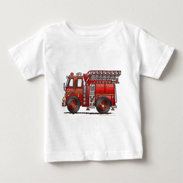 Camiseta Para Bebê Sapador-bombeiro do carro de bombeiros da escada (Frente)