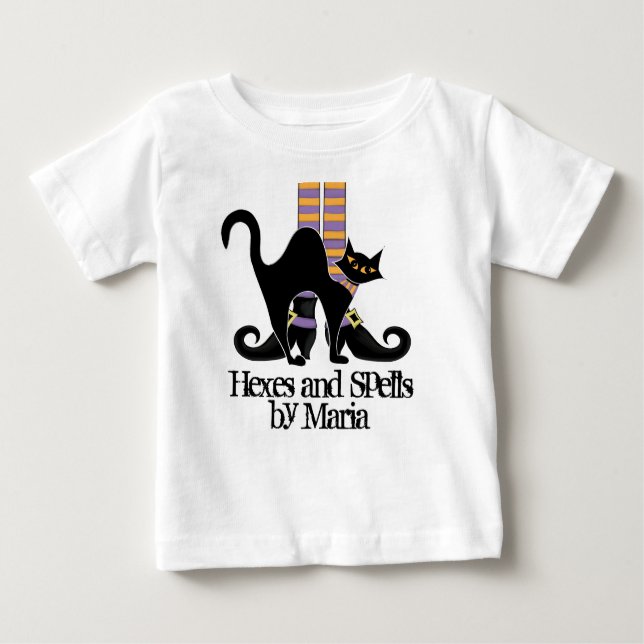 Camiseta Para Bebê Sapatos de Bruxa Gato Preto Fofo e Excêntrico do H (Frente)