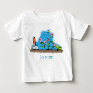 Camiseta Para Bebê Sapo bonito e abelha na ilustração de desenho anim