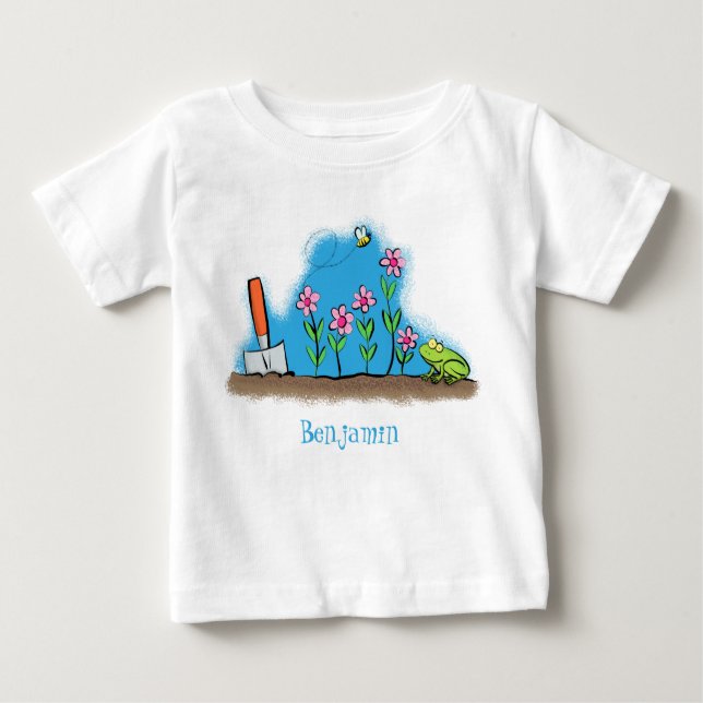 Camiseta Para Bebê Sapo bonito e abelha na ilustração de desenho anim (Frente)