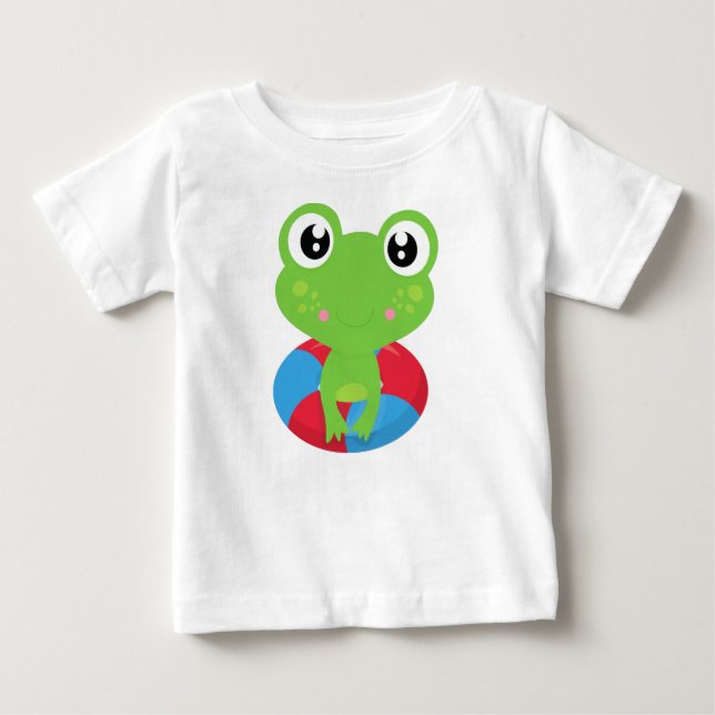 Camiseta Para Bebê Sapo bonito, Sapo pequeno, Sapo verde, anel Nataçã (Frente)
