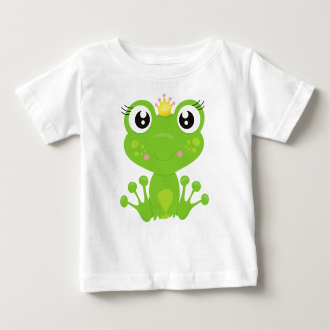 Camiseta Para Bebê Sapo Bonito, Sapo Verde, Princesa Sapo, Coroa (Frente)