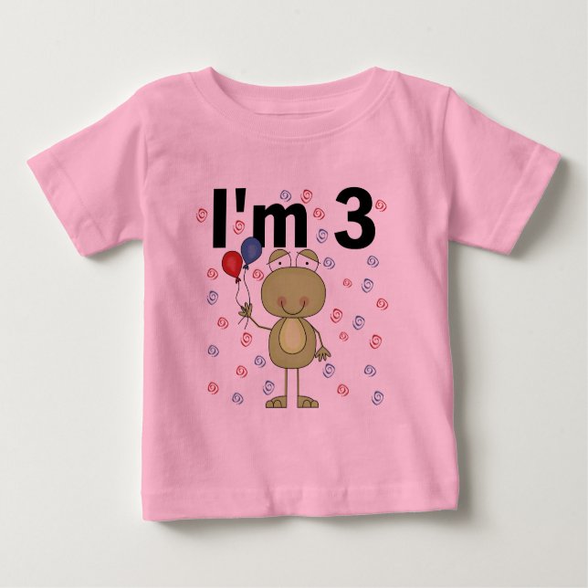Camiseta Para Bebê Sapo Com aniversário de 3 anos de Balões (Frente)