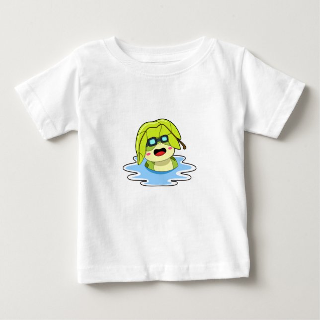 Camiseta Para Bebê Sapo com Folha de Nado (Frente)