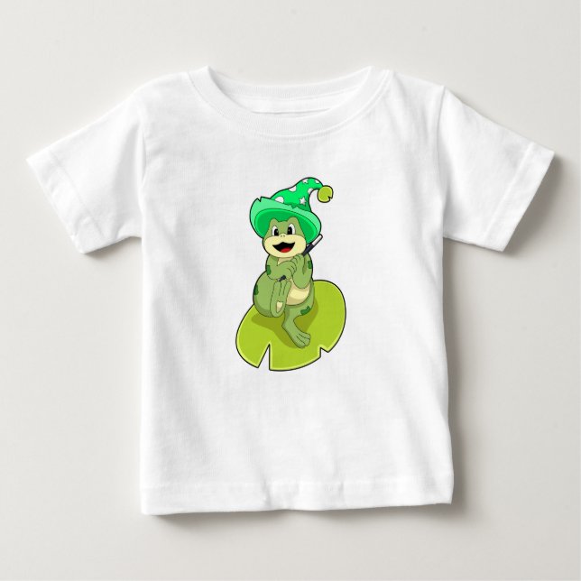 Camiseta Para Bebê Sapo como assistente com varinha mágica (Frente)