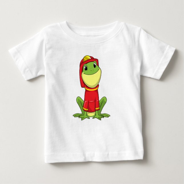 Camiseta Para Bebê Sapo como Bombeiro com Capacete (Frente)