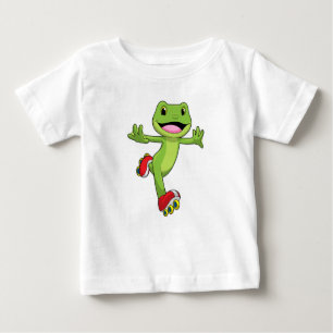 Camiseta Para Bebê Sapo como skater em linha com skates de cilindro
