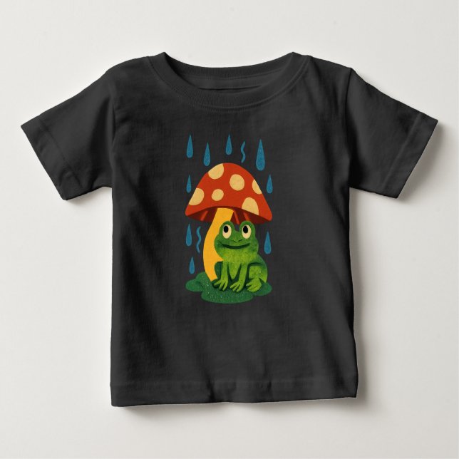 Camiseta Para Bebê Sapo De Cartoon Whimsical Sob Prateleira De Toadst (Frente)