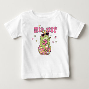 Camiseta Para Bebê Sapo de Hip Hop Retro Divertido Amarelo Rosa