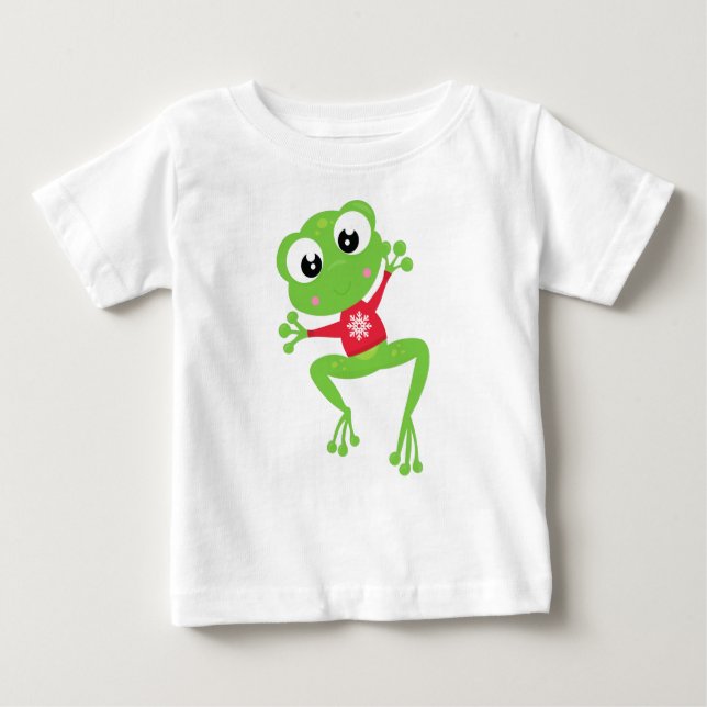 Camiseta Para Bebê Sapo de inverno, Sapo bonito, Sapo verde, Sweater (Frente)
