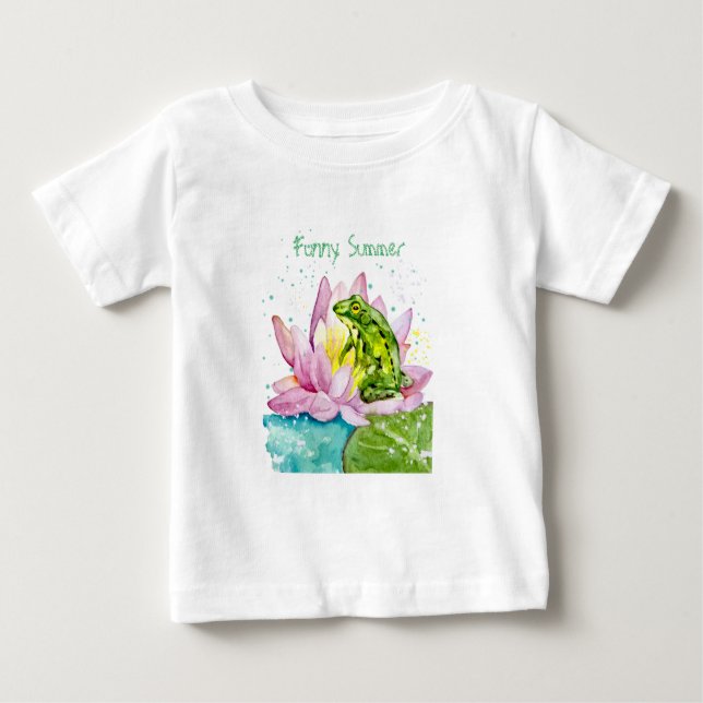 Camiseta Para Bebê Sapo engraçado num lótus (Frente)