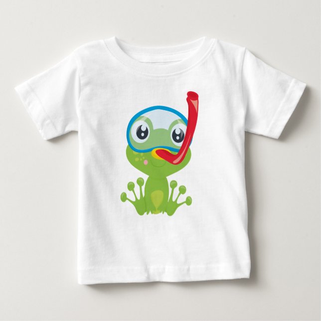 Camiseta Para Bebê Sapo giro, Sapo pequeno, Sapo verde, Snorkel (Frente)