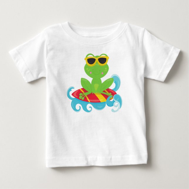 Camiseta Para Bebê Sapo giro, Sapo verde, Sapo pequeno, Conselho surf (Frente)