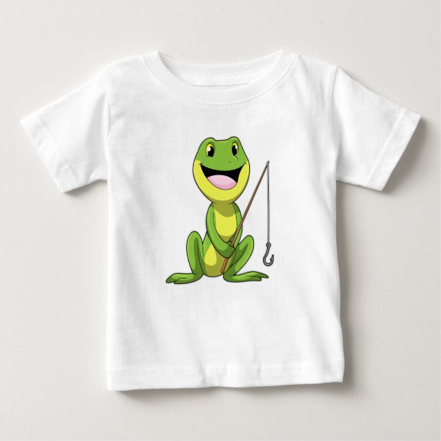 Camiseta Para Bebê Sapo na pesca com cana de pesca (Frente)