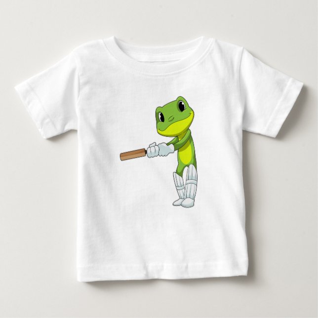 Camiseta Para Bebê Sapo no Cricket com morcego de Cricket (Frente)