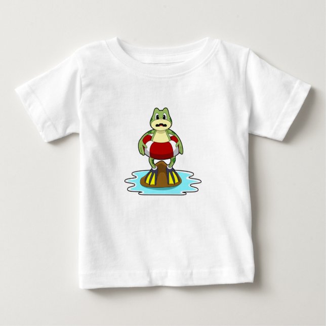 Camiseta Para Bebê Sapo para Nadar com anel de Natação (Frente)