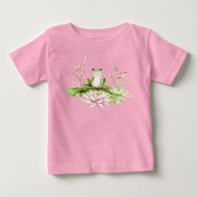 Camiseta Para Bebê Sapo Verde Aquarela  (Frente)