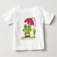 Sapo verde branco sob uma flor vermelha