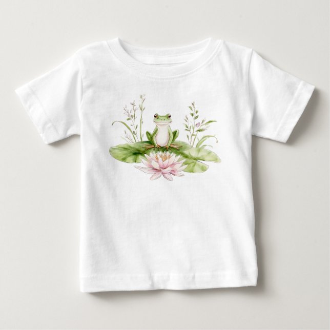 Camiseta Para Bebê Sapo Verde de Aquarela (Frente)