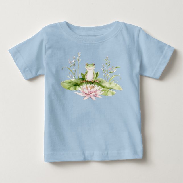 Camiseta Para Bebê Sapo Verde de Aquarela (Frente)