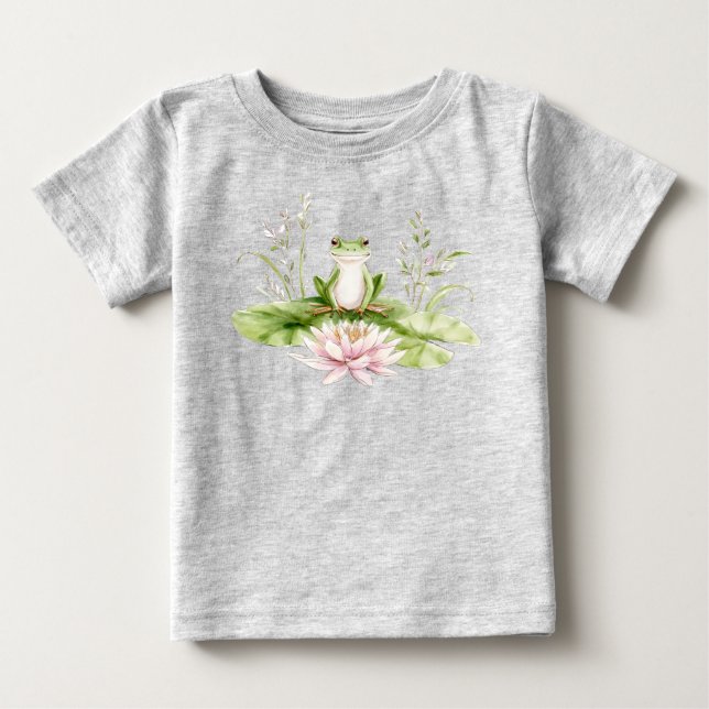 Camiseta Para Bebê Sapo Verde de Aquarela (Frente)