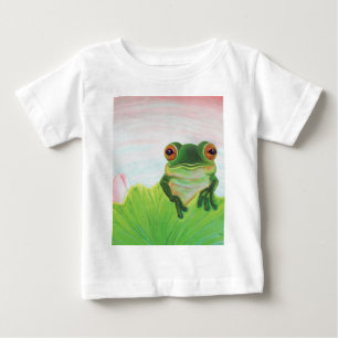 Camiseta Para Bebê Sapo Verde Relaxando na lagoa