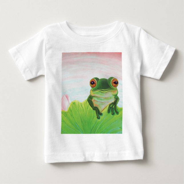 Camiseta Para Bebê Sapo Verde Relaxando na lagoa (Frente)