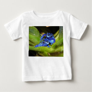 Camiseta Para Bebê Sapos azuis do dardo do veneno na folha 1