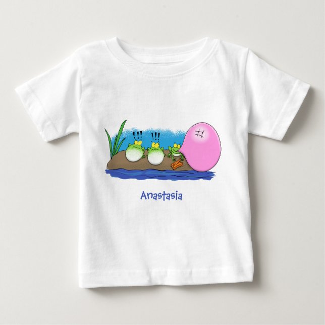 Camiseta Para Bebê Sapos engraçados bonitos ilustração de desenho ani (Frente)