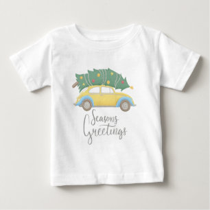 Camiseta Para Bebê Saudações de Fim de Ano Carro & Árvore
