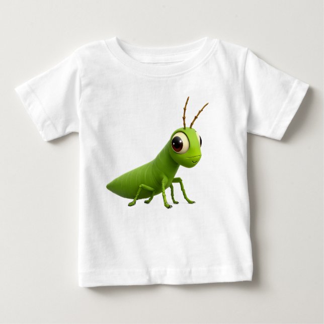Camiseta Para Bebê Sauterelle verte cartoon (Frente)