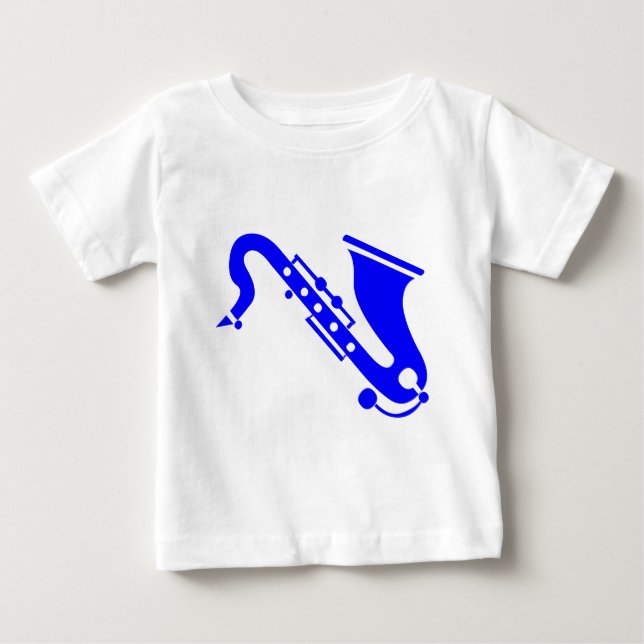 Camiseta Para Bebê Saxofone - Azul (Frente)