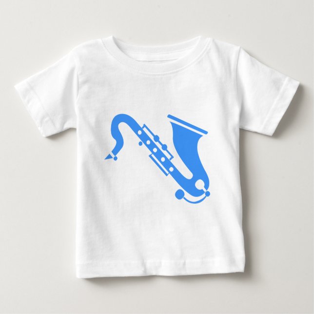 Camiseta Para Bebê Saxofone - Azul Bebê (Frente)