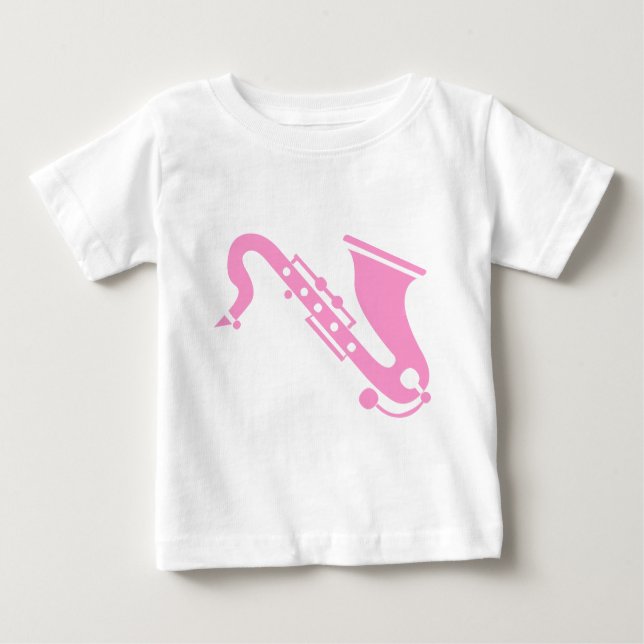 Camiseta Para Bebê Saxofone - Rosa (Frente)