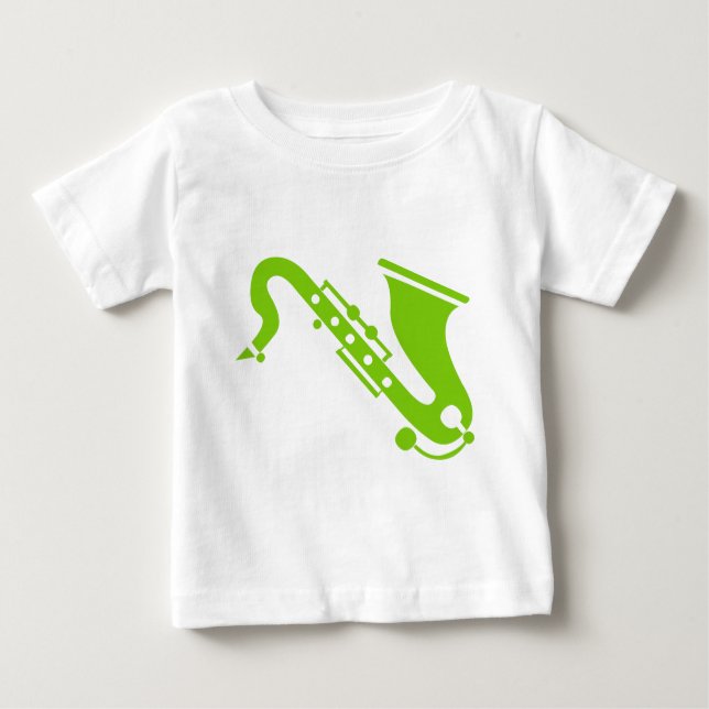 Camiseta Para Bebê Saxofone - Verde marciano (Frente)