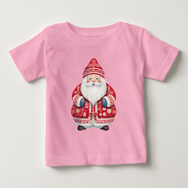 Camiseta Para Bebê Scandinavian Folk Santa Claus (Frente)