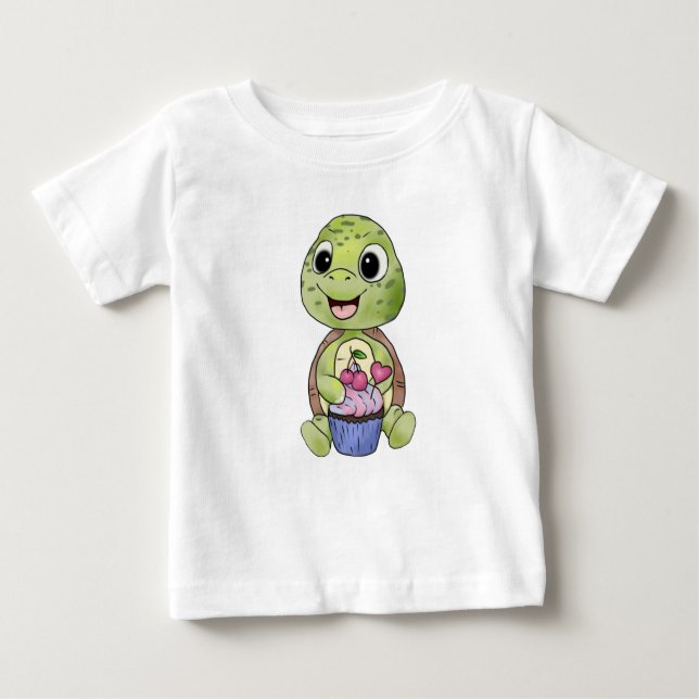 Camiseta Para Bebê Schildkröte mit Muffin (Frente)