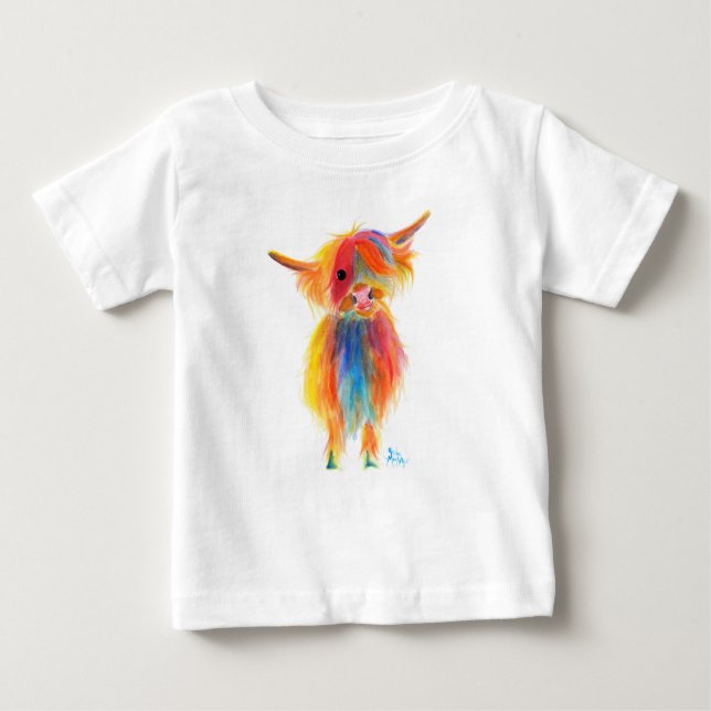Camiseta Para Bebê Scottish Highland Cow ' ANGEL' por Shirley MacArth (Frente)